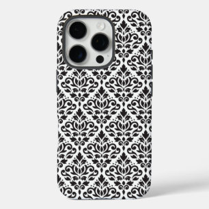 Scroll Damask Black op White Pattern iPhone 16 Pro Hoesje
