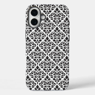 Scroll Damask Black op White Pattern iPhone 16 Plus Hoesje