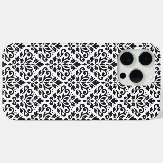 Scroll Damask Black op White Pattern Case-Mate iPhone Case (Achterkant (horizontaal))