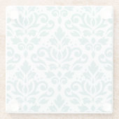 Scroll Damask Blauwgroen groot patroon Glazen Onderzetter (Achterkant)