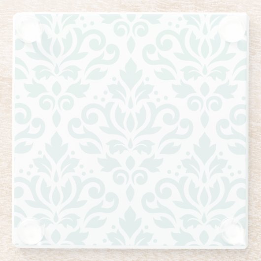 Scroll Damask Blauwgroen groot patroon Glazen Onderzetter (Achterkant)