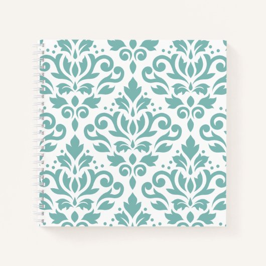 Scroll Damask Blauwgroen groot patroon Notitieboek (Voorkant)