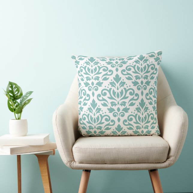 Scroll Damask Blauwgroen Grote Patroon Kussen (Stoel)