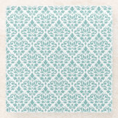Scroll Damask Blauwgroen Herhalingspatroon Glazen Onderzetter (Voorkant)