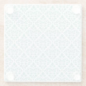 Scroll Damask Blauwgroen Herhalingspatroon Glazen Onderzetter (Achterkant)