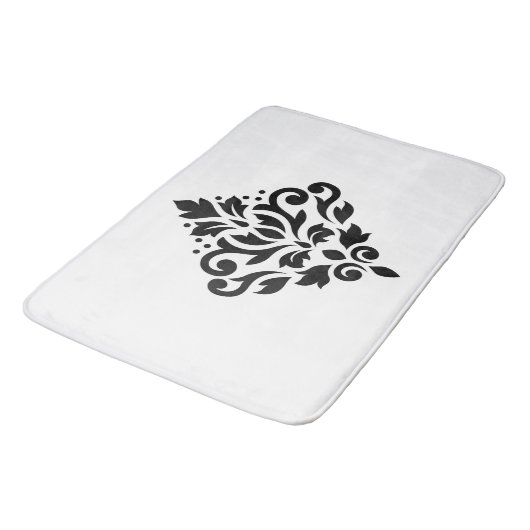 Scroll Damask Design Black Badmat (Gekanteld)