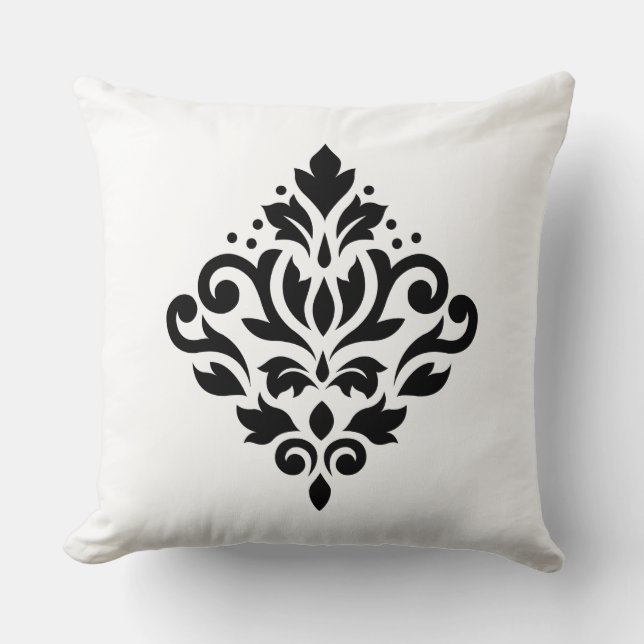 Scroll Damask Design Black Kussen (Voorkant)