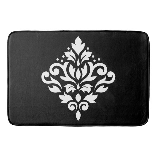 Scroll Damask Design White op Black Badmat (Voorkant)