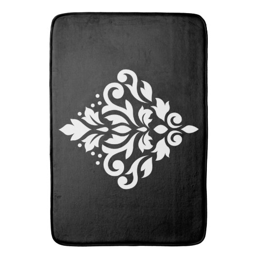 Scroll Damask Design White op Black Badmat (Voorkant Verticaal)