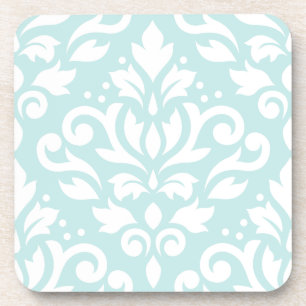 Scroll Damask Design White op Duck Egg Blue Bier Onderzetter
