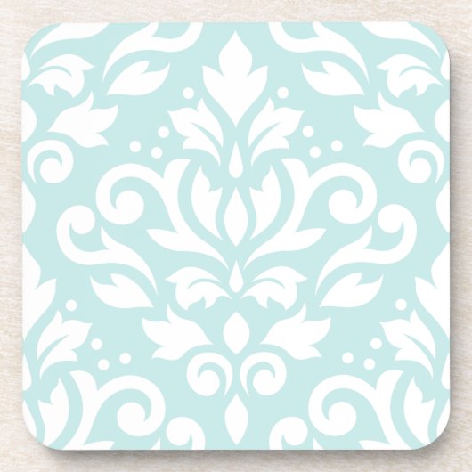 Scroll Damask Design White op Duck Egg Blue Bier Onderzetter (Voorkant)