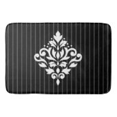 Scroll Damask Design White op Grey Stripes & Black Badmat (Voorkant)