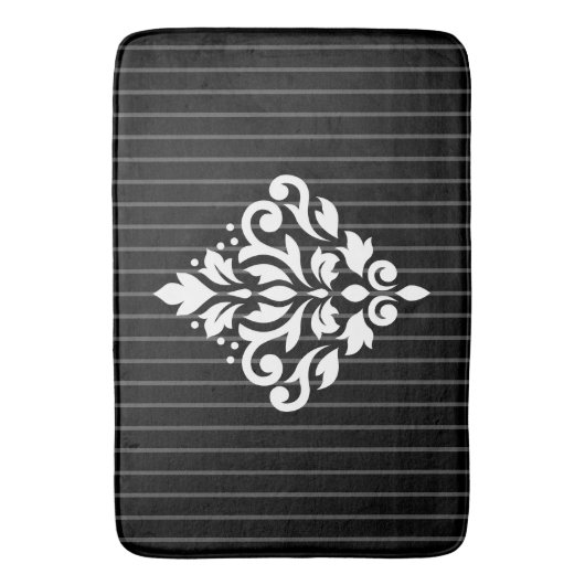 Scroll Damask Design White op Grey Stripes & Black Badmat (Voorkant Verticaal)