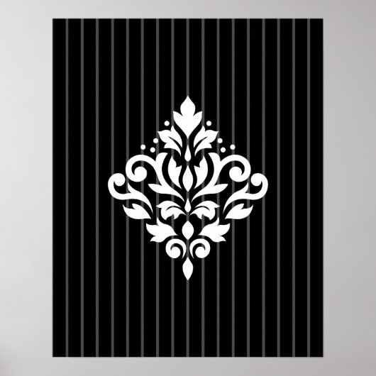 Scroll Damask Design White op Grey Stripes & Black Poster (Voorkant)