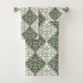 Scroll Damask Gemengde Patroon Groen Wit Lt Groen Bad Handdoek (Insitu)