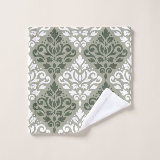 Scroll Damask Gemengde Patroon Groen Wit Lt Groen Bad Handdoek (Wasdoekje)