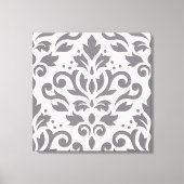 Scroll Damask Groot Ontwerp Grijs op Cream Canvas Afdruk (Voorkant)