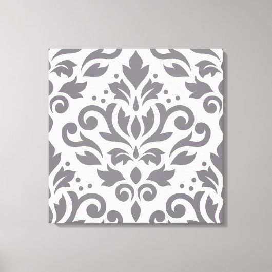 Scroll Damask Groot Ontwerp Grijs op Cream Canvas Afdruk (Voorkant)