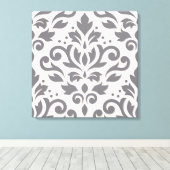Scroll Damask Groot Ontwerp Grijs op Cream Canvas Afdruk (Insitu (Houten vloer))