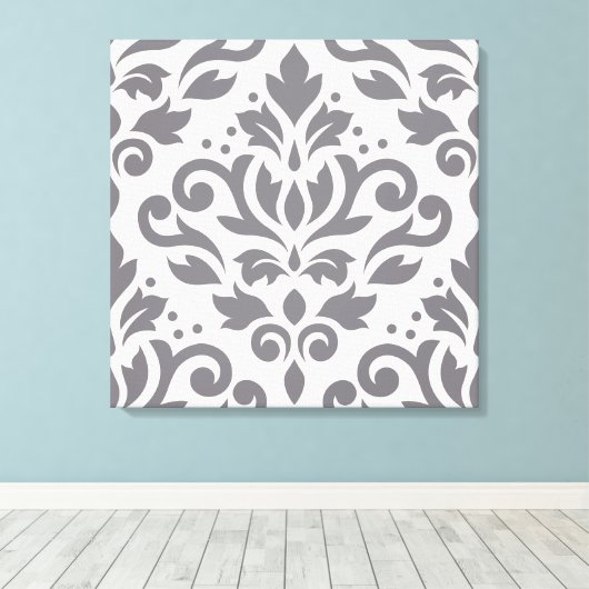 Scroll Damask Groot Ontwerp Grijs op Cream Canvas Afdruk (Insitu (Houten vloer))