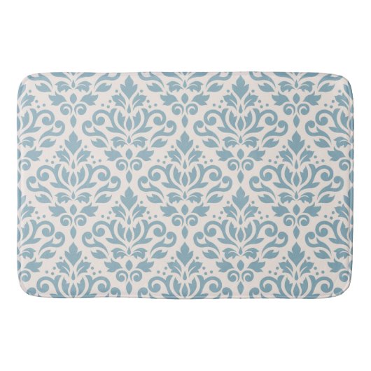 Scroll Damask Groot Patroon Blauw op Cream Badmat (Voorkant)