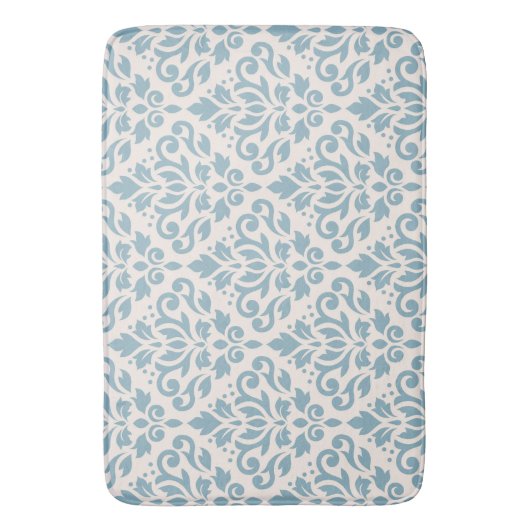 Scroll Damask Groot Patroon Blauw op Cream Badmat (Voorkant Verticaal)