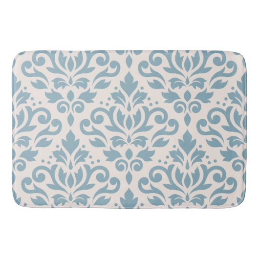 Scroll Damask Groot Patroon Blauw op Crème Badmat (Voorkant)