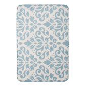 Scroll Damask Groot Patroon Blauw op Crème Badmat (Voorkant Verticaal)