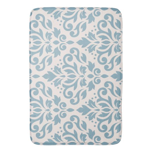 Scroll Damask Groot Patroon Blauw op Crème Badmat (Voorkant Verticaal)