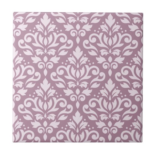 Scroll Damask Groot Patroon Roze op Mauve Tegeltje (Voorkant)