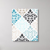 Scroll Damask Groot Patroon Teals Browns Wit Canvas Afdruk (Voorkant)