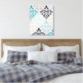 Scroll Damask Groot Patroon Teals Browns Wit Canvas Afdruk (Insitu (Slaapkamer))