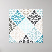 Scroll Damask Groot Patroon Teals Browns Wit Canvas Afdruk (Voorkant)