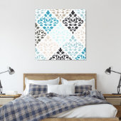 Scroll Damask Groot Patroon Teals Browns Wit Canvas Afdruk (Insitu (Slaapkamer))