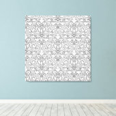 Scroll Damask Groot Patroon Wit (Zwarte lijn) Grij Canvas Afdruk (Insitu (Houten vloer))