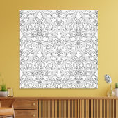 Scroll Damask Groot Patroon Wit (Zwarte lijn) Grij Canvas Afdruk (Insitu (Woonkamer))