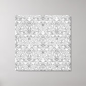 Scroll Damask Groot Patroon Wit (Zwarte lijn) Grij Canvas Afdruk (Voorkant)