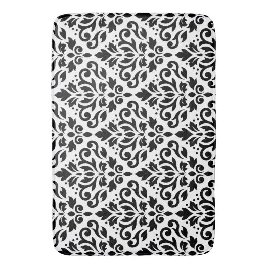 Scroll Damask Groot Patroon Zwart op Wit Badmat (Voorkant Verticaal)