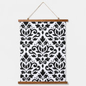 Scroll Damask Groot Patroon Zwart op Wit Hangend Wandkleed (Voorkant)
