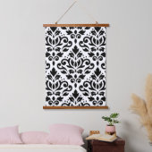 Scroll Damask Groot Patroon Zwart op Wit Hangend Wandkleed (Slaapkamer)