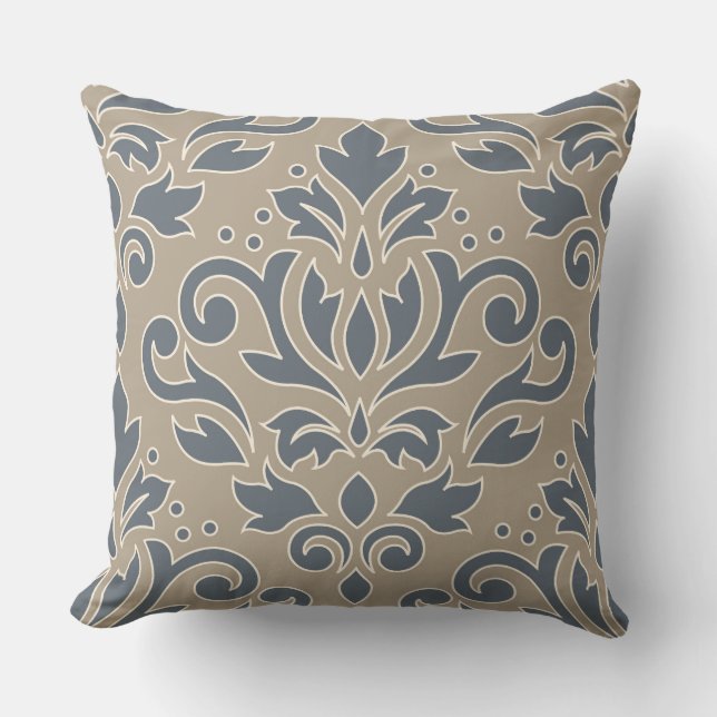Scroll Damask Grote Ontwerp Crème Lijn Blauwe Zand Kussen (Voorkant)