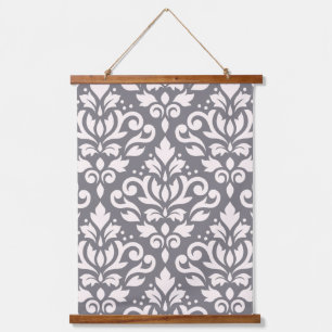 Scroll Damask Grote Patroon Cream op Grijs Hangend Wandkleed