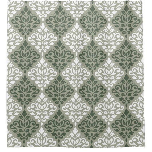 Scroll Damask Grote Patroon Groen Wit Lt Groen Douchegordijn (Voorkant)