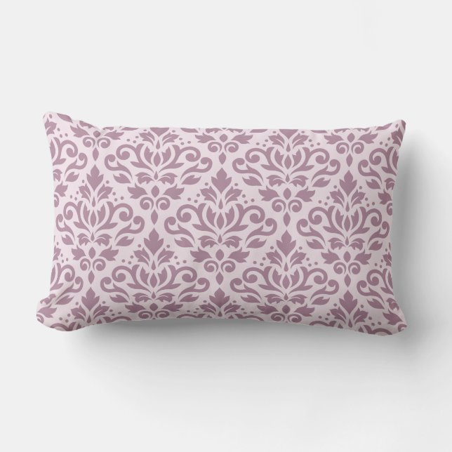 Scroll Damask Grote Patroon Mauve op Roze Kussen (Voorkant)