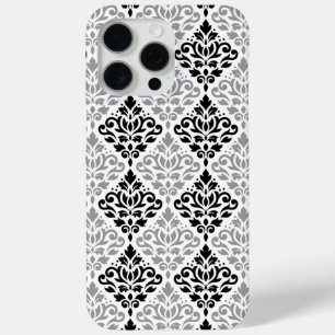 Scroll Damask Grote Patroon Zwart Grijs Wit iPhone 15 Pro Max Hoesje