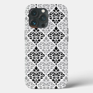 Scroll Damask Grote Patroon Zwart Grijs Wit Case-Mate iPhone Case
