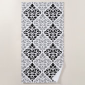 Scroll Damask Grote Patroon Zwart Grijs Wit Strandlaken (Voorkant)