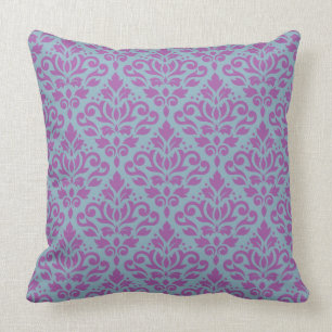 Scroll Damask herhaal Patroonpruimen op blauw Kussen