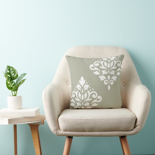 Scroll Damask Kunst I 2Way Groen + Wit Kussen (Stoel)