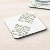 Scroll Damask Kunst I Groen op Wit Bier Onderzetter (Linkerzijde)